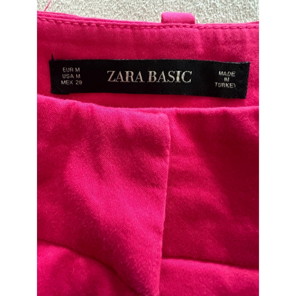 Zara Basic Womens Hot Pink High Waisted Belted Tapered Pants Size M Cotton Blend - Picture 6 of 13